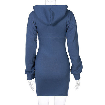 Zipper Round Neck Hoodies Sweatshirts Printed Mini Dresses