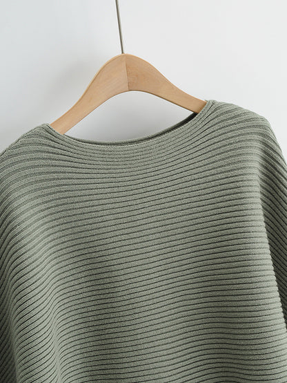 Lantern Sleeve Round Neck Knit Sweaters Shirts