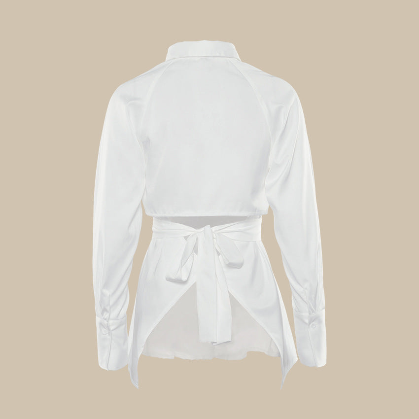 Hollow-out Pile Collar Single-breasted Halter Shirts