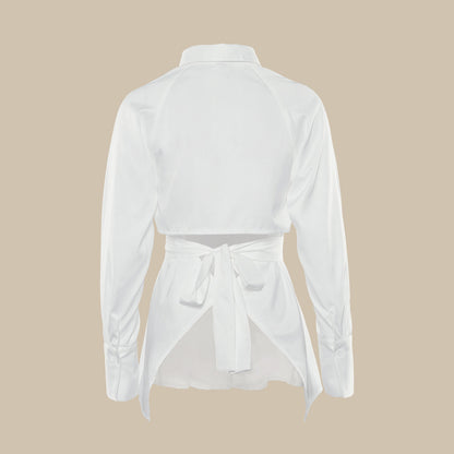 Hollow-out Pile Collar Single-breasted Halter Shirts