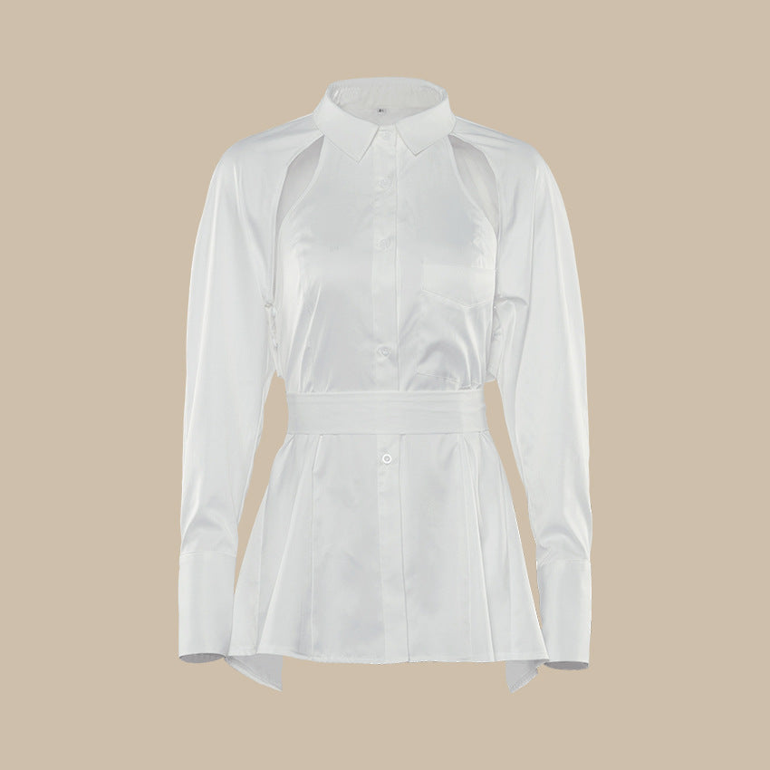Hollow-out Pile Collar Single-breasted Halter Shirts