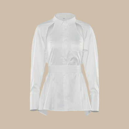 Hollow-out Pile Collar Single-breasted Halter Shirts