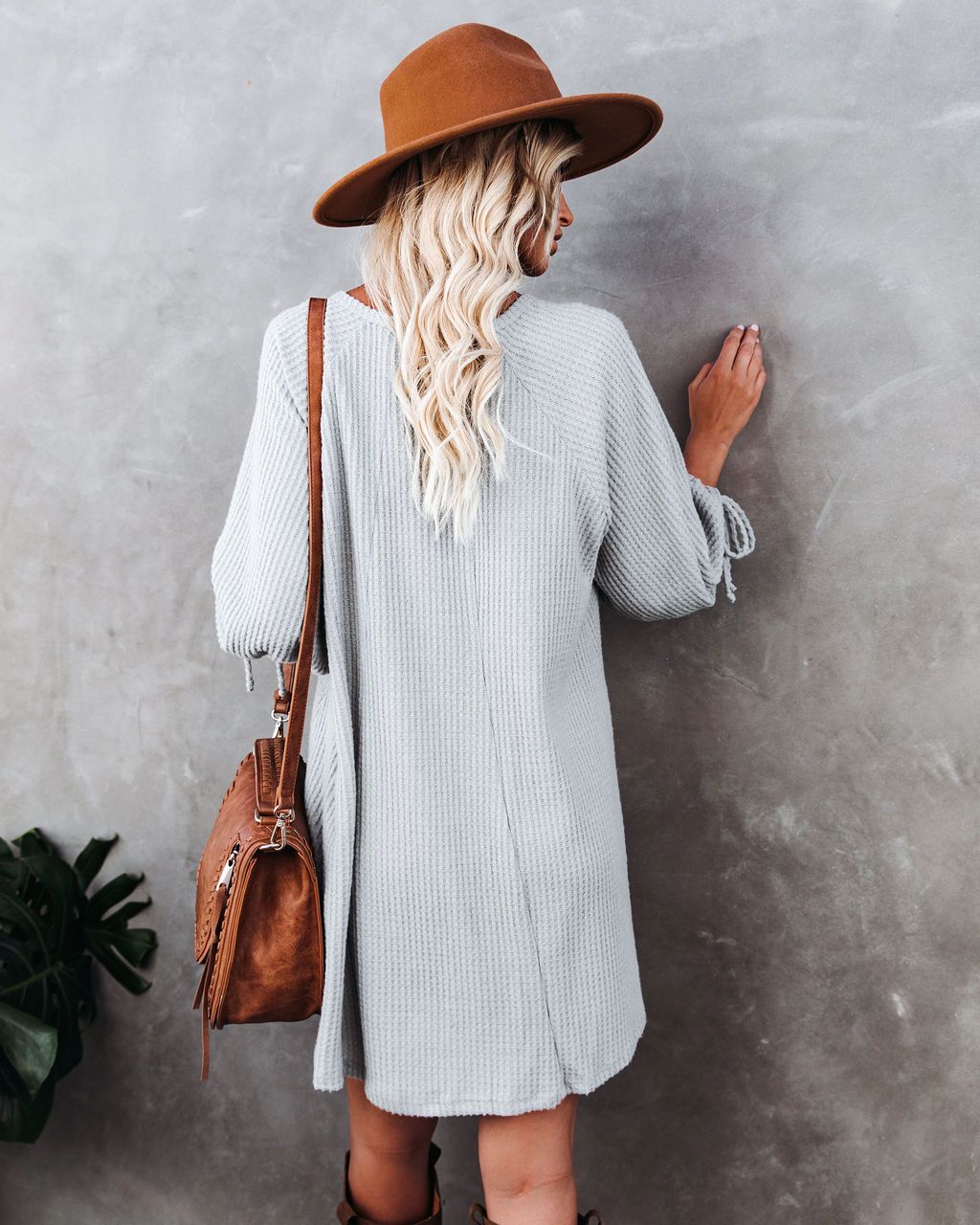 Knit Round Neck Ruffled Lace-up Mini Dresses
