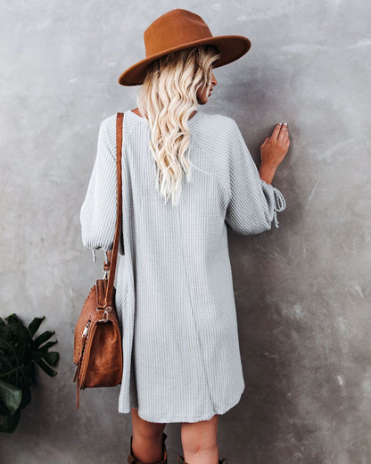 Knit Round Neck Ruffled Lace-up Mini Dresses