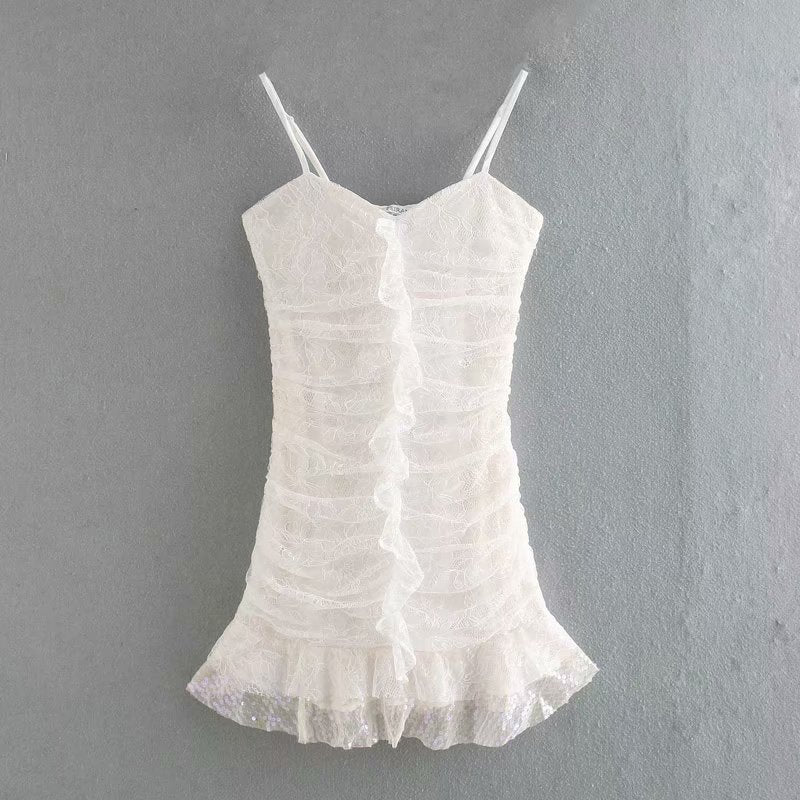 Lace Strappy Sequins Ruffled Backless Bodycon Party Mini Dresses