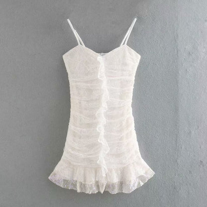 Lace Strappy Sequins Ruffled Backless Bodycon Party Mini Dresses