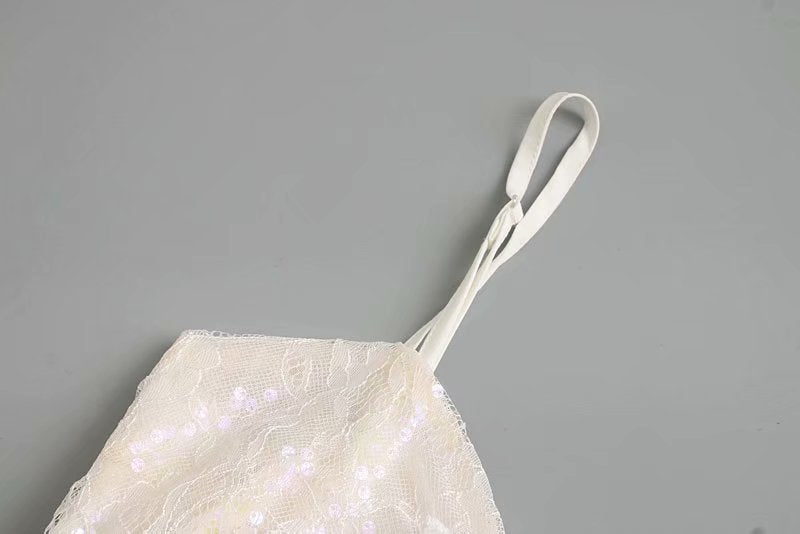 Lace Strappy Sequins Ruffled Backless Bodycon Party Mini Dresses