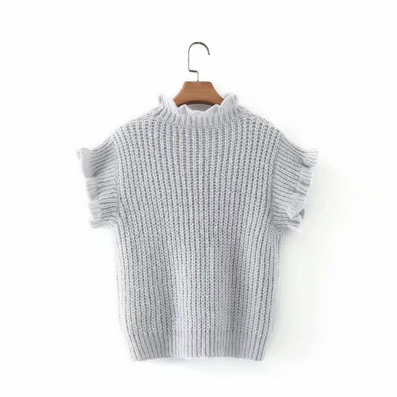Hollow-out Knit Ruffled Vest Sweaters Blouse