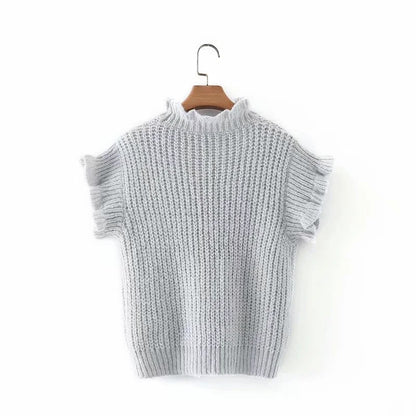 Hollow-out Knit Ruffled Vest Sweaters Blouse