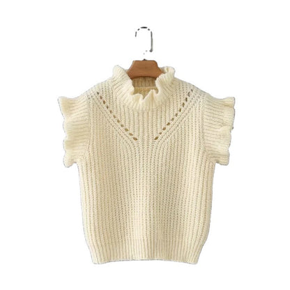 Hollow-out Knit Ruffled Vest Sweaters Blouse