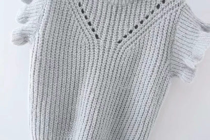 Hollow-out Knit Ruffled Vest Sweaters Blouse
