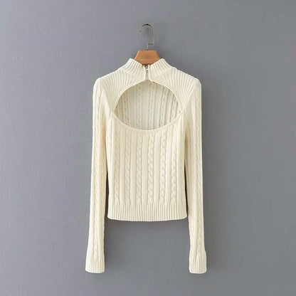 Hollow-out Knit High Collar Sweaters Shirts