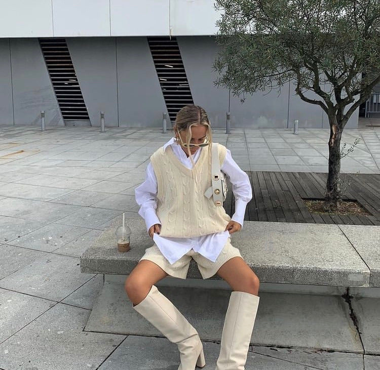Knit V-neck Vest Sweaters Pants Two-piece Set
