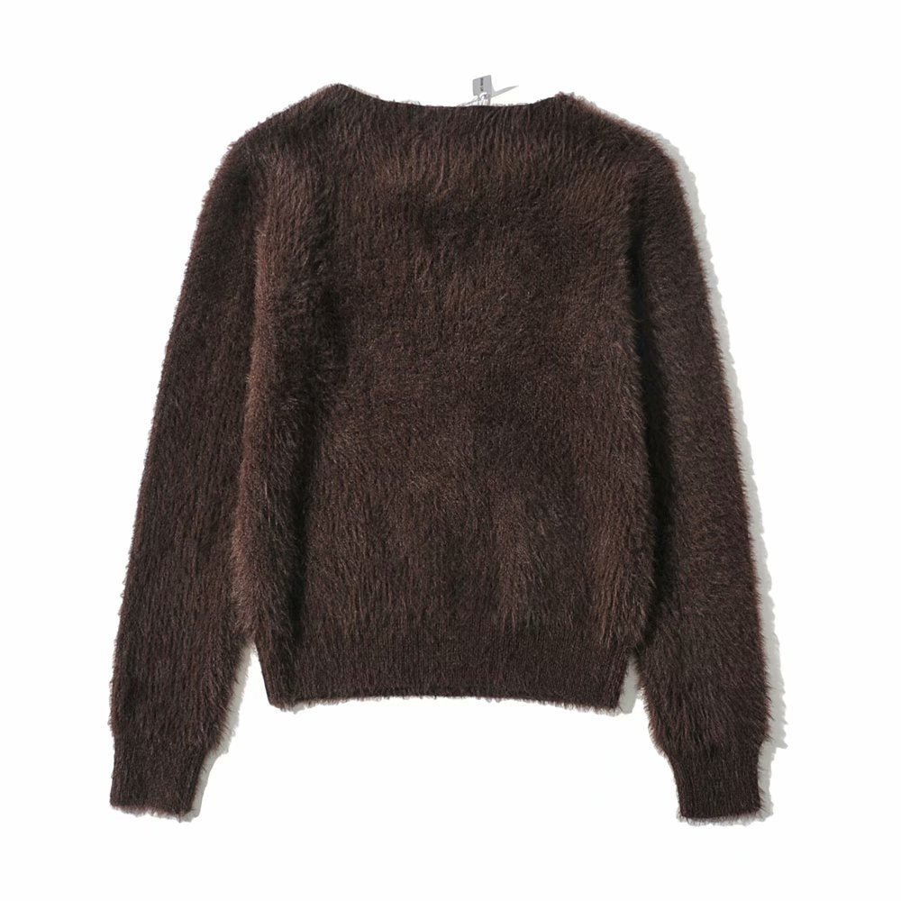 V-ncek Knit Furry Shirts Sweaters Blouses
