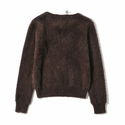 V-ncek Knit Furry Shirts Sweaters Blouses