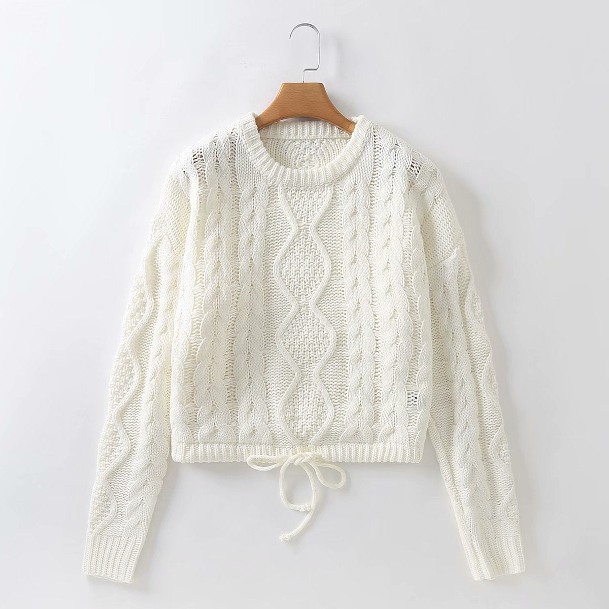 Knit Round Neck Lace-up Vintage Sweaters Crop Tops