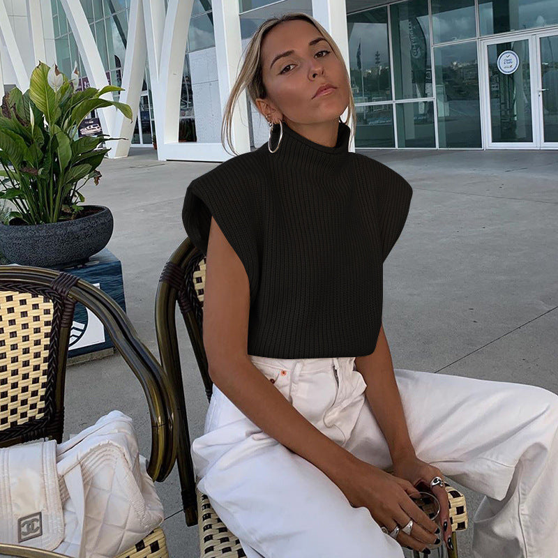 Sleeveless High-collared Shoulder Padded Pads Sweaters