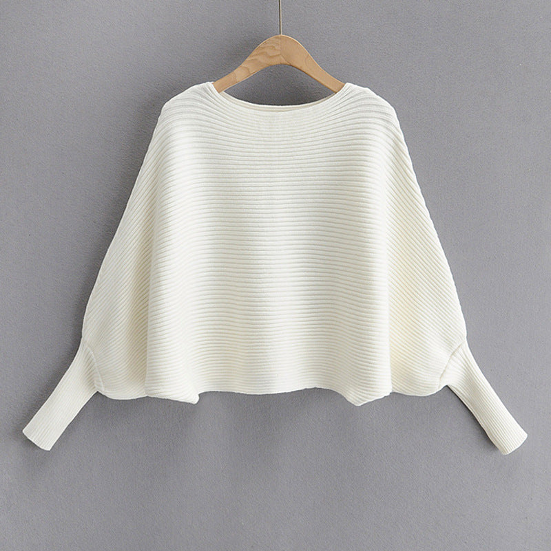Lantern Sleeve Round Neck Knit Sweaters Shirts