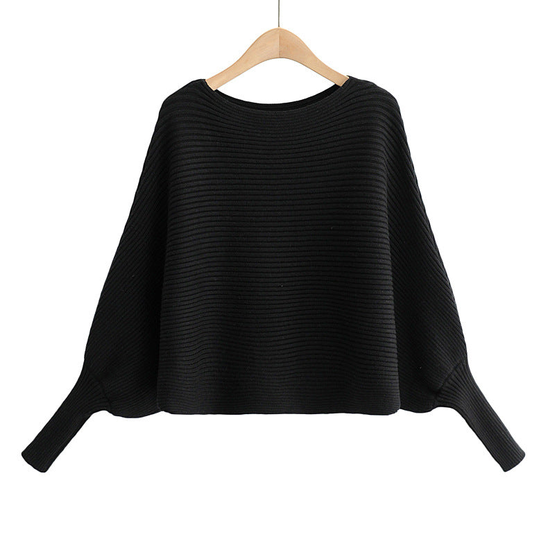 Lantern Sleeve Round Neck Knit Sweaters Shirts