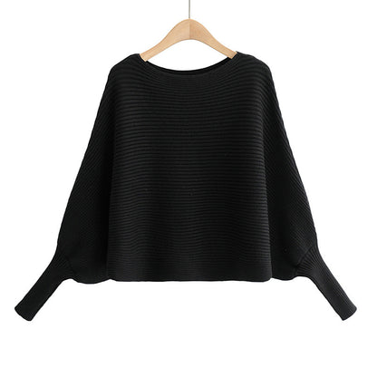Lantern Sleeve Round Neck Knit Sweaters Shirts