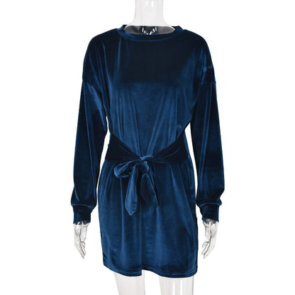 Velvet Casual Round Neck Bodycon Party Mini Dresses