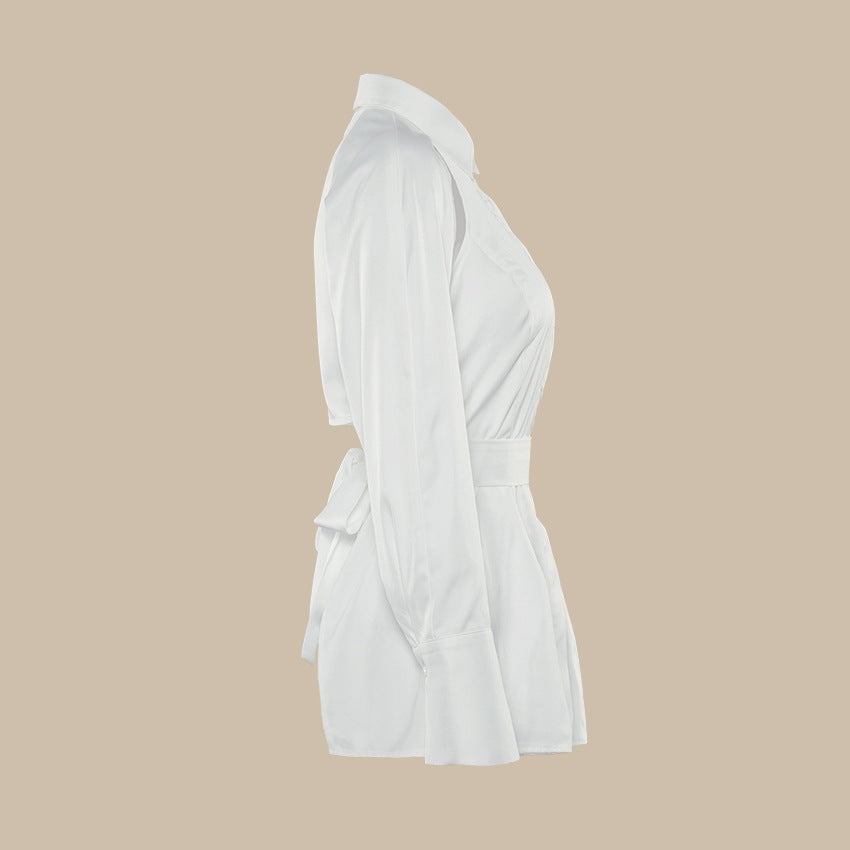 Hollow-out Pile Collar Single-breasted Halter Shirts