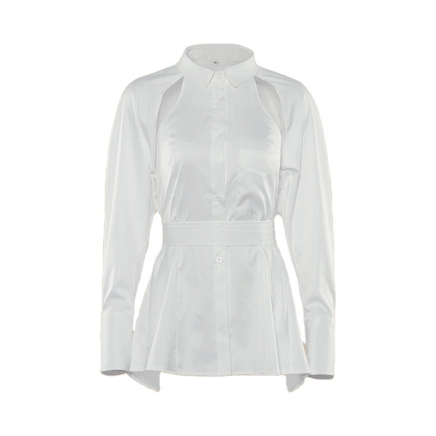 Hollow-out Pile Collar Single-breasted Halter Shirts