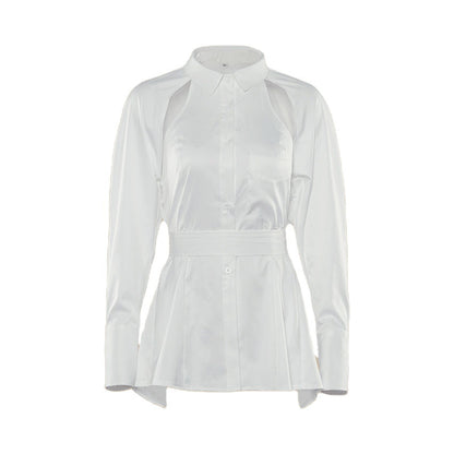 Hollow-out Pile Collar Single-breasted Halter Shirts