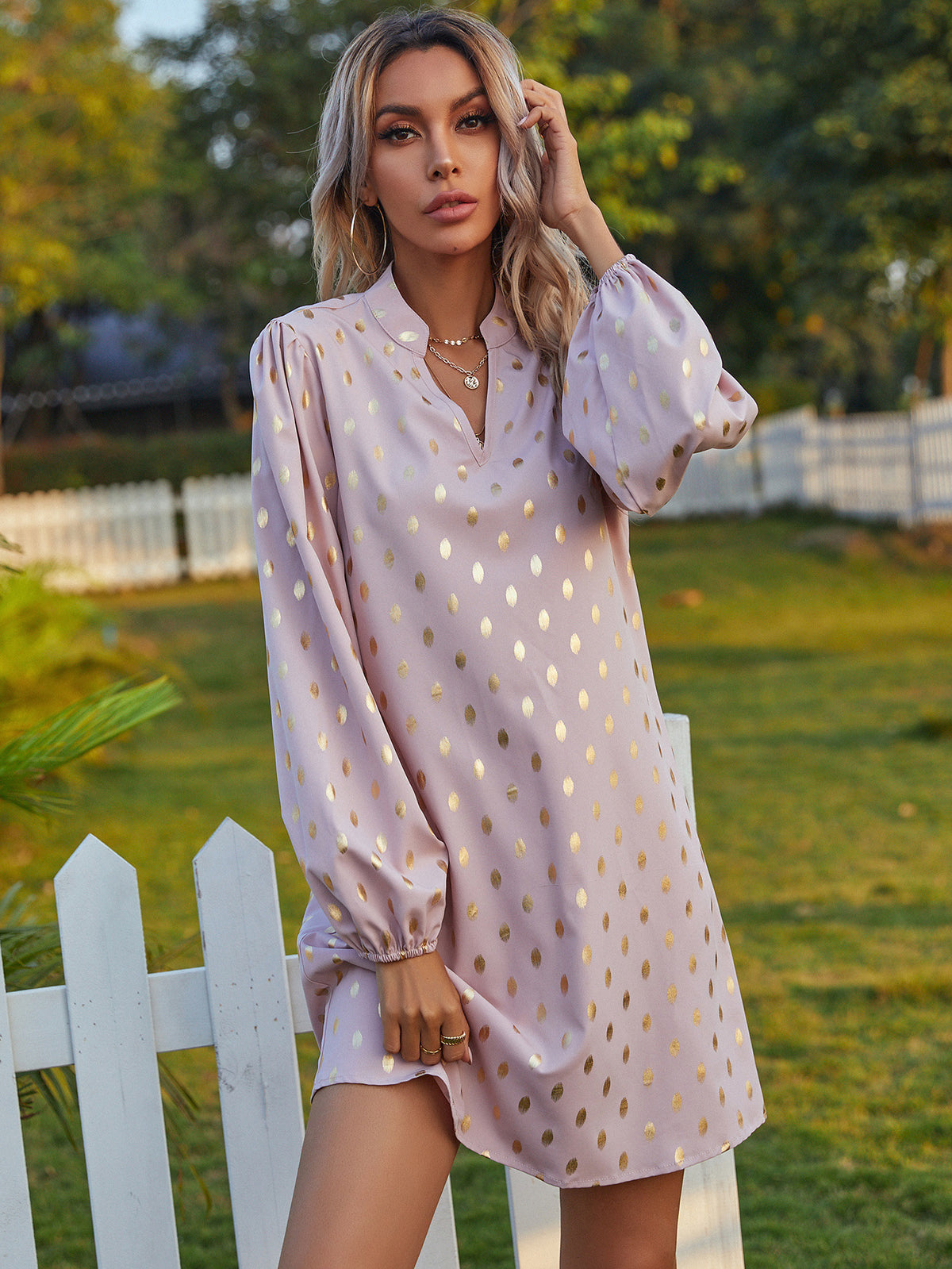 V-neck Polka Dot Ruffled Floral Mini Dresses