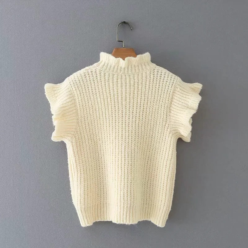 Hollow-out Knit Ruffled Vest Sweaters Blouse