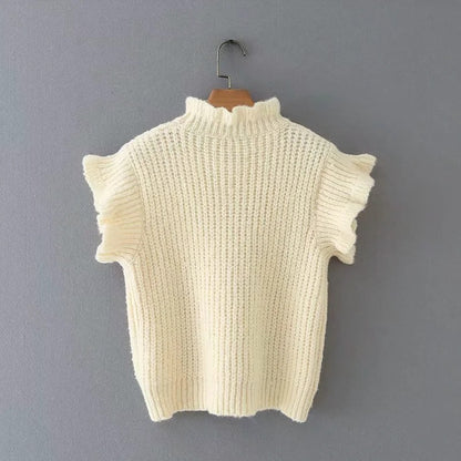 Hollow-out Knit Ruffled Vest Sweaters Blouse