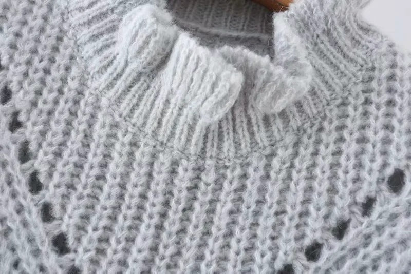 Hollow-out Knit Ruffled Vest Sweaters Blouse