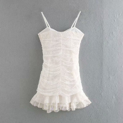 Lace Strappy Sequins Ruffled Backless Bodycon Party Mini Dresses