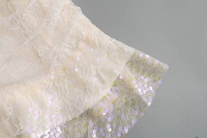 Lace Strappy Sequins Ruffled Backless Bodycon Party Mini Dresses