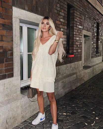 Knit V-neck Vest Sweaters Pants Two-piece Set