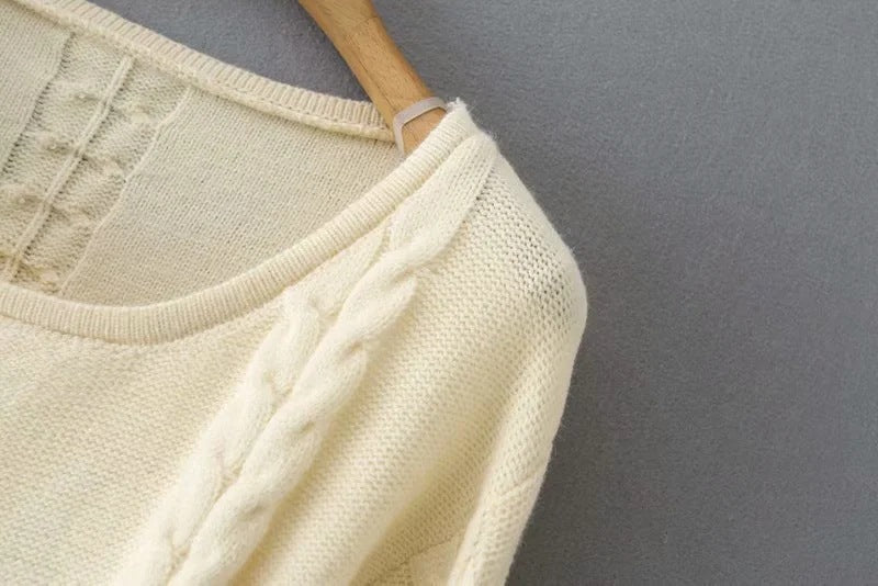 Round Neck Knit Sweaters Blouses Crop Tops