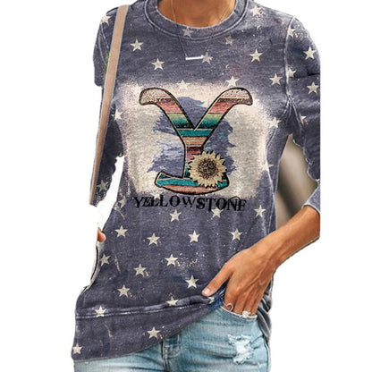 Round Neck Floral Printed T-Shirts Blouses Sweatshirts