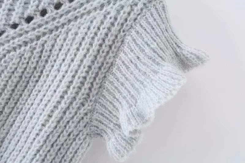 Hollow-out Knit Ruffled Vest Sweaters Blouse
