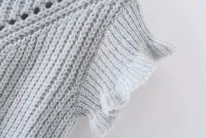 Hollow-out Knit Ruffled Vest Sweaters Blouse