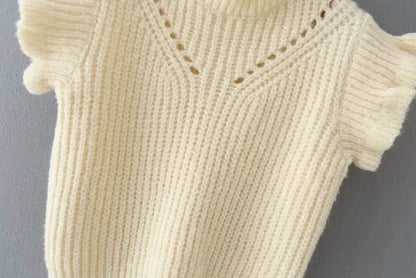 Hollow-out Knit Ruffled Vest Sweaters Blouse