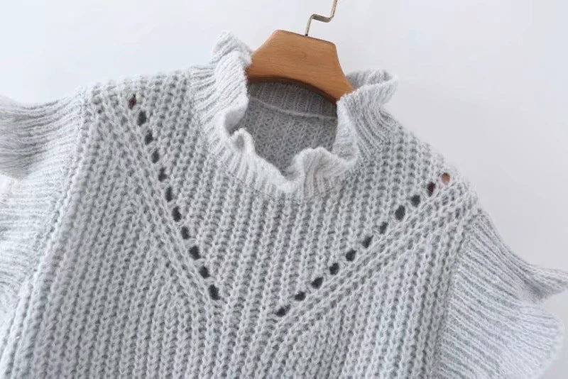 Hollow-out Knit Ruffled Vest Sweaters Blouse
