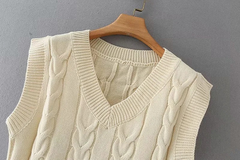 Knit V-neck Vest Sweaters Pants Two-piece Set
