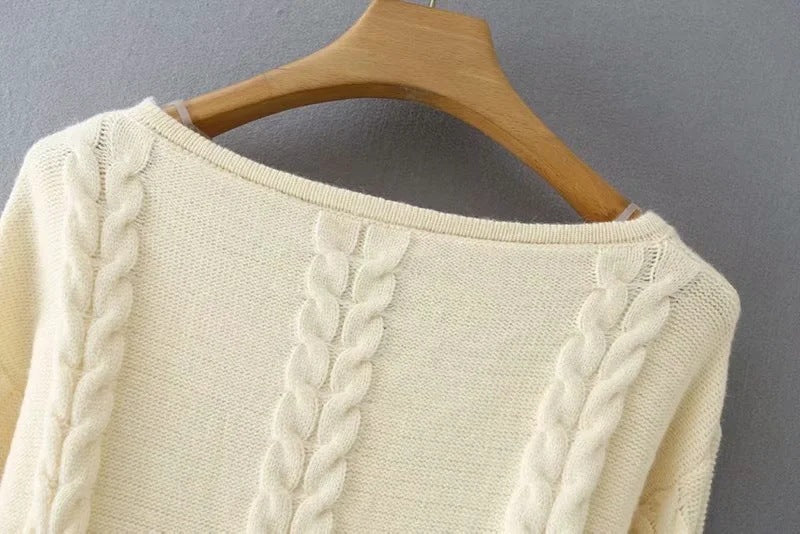 Round Neck Knit Sweaters Blouses Crop Tops