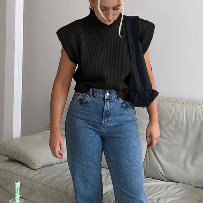 Sleeveless High-collared Shoulder Padded Pads Sweaters