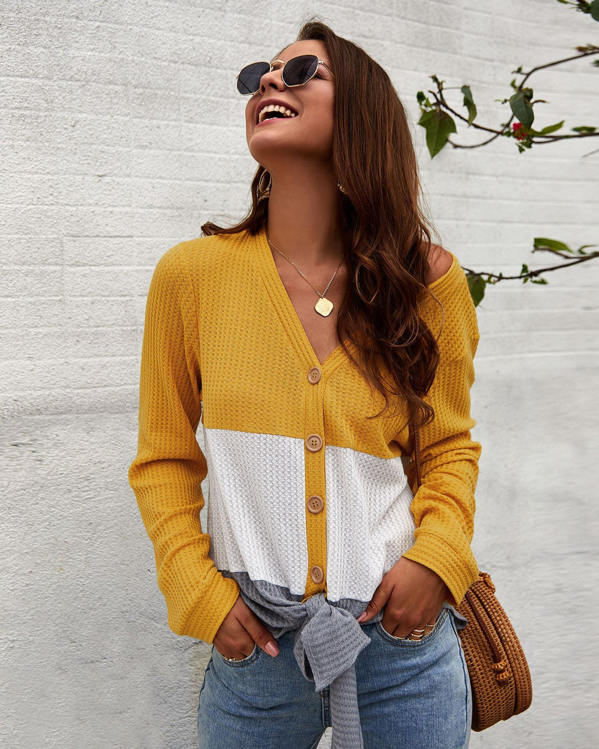 Women's Casual V-neck Single-Breasted Cardigan Sweater