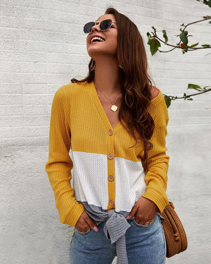 Women's Casual V-neck Single-Breasted Cardigan Sweater