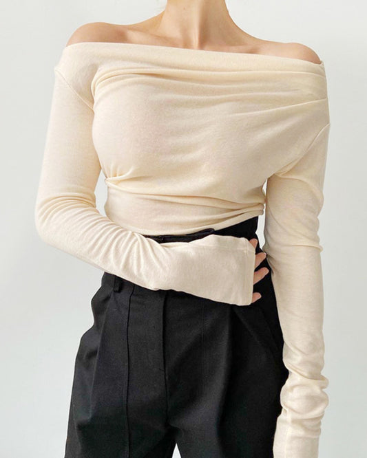 Casual Off One Shoulder Long Sleeve Knit Blouses