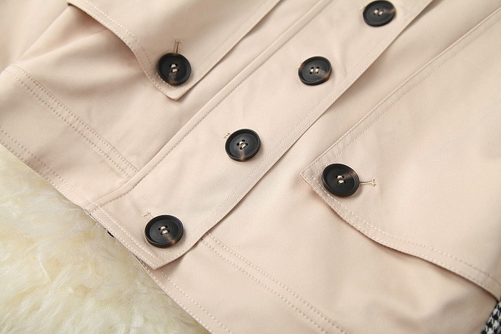 Apricot Splicing Houndstooth Single-breasted Coat Jacket Skirt Two-piece Set