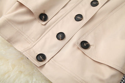 Apricot Splicing Houndstooth Single-breasted Coat Jacket Skirt Two-piece Set