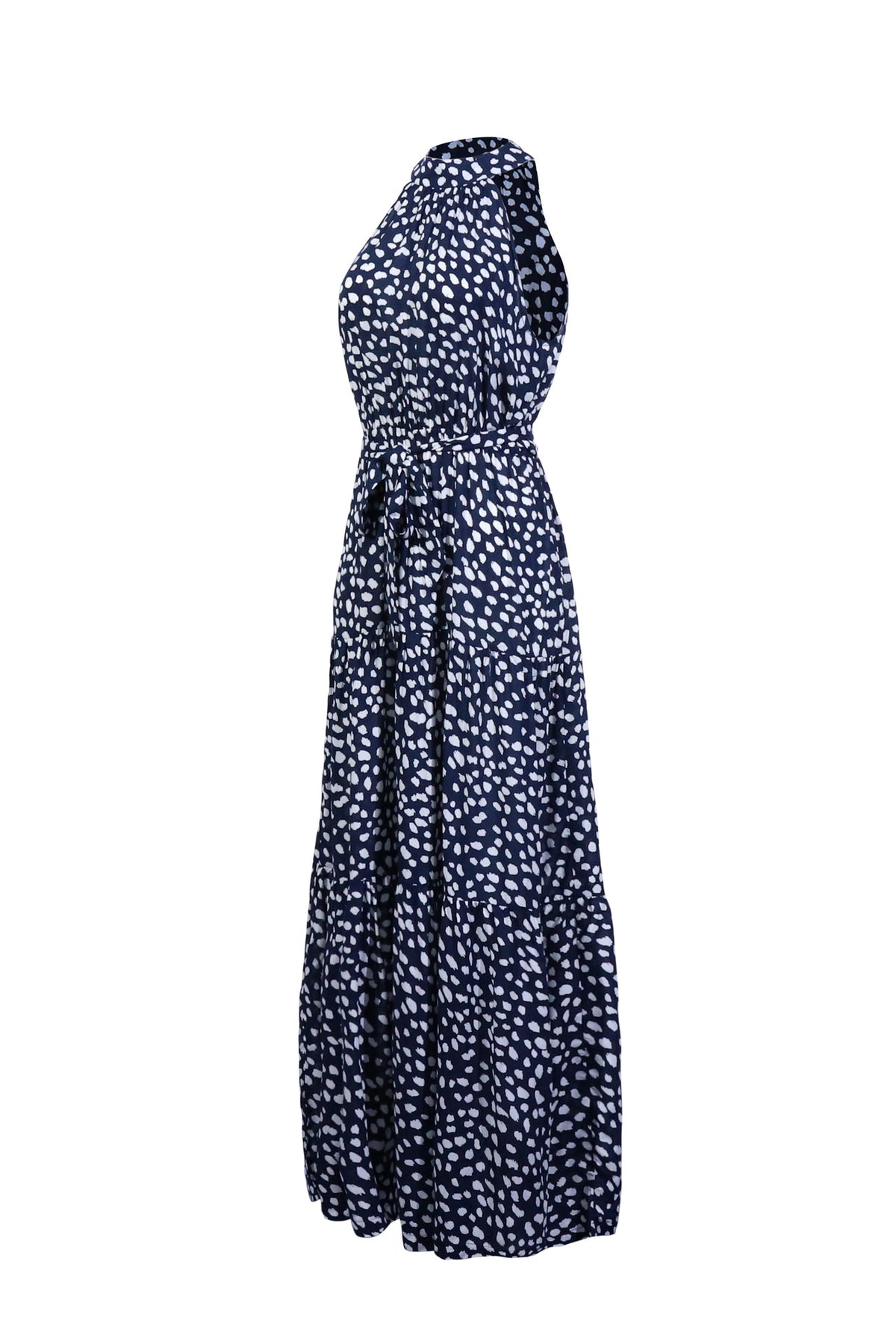 Royal Blue Wave Bohemian Boho Printed Hanging Neck Straps Maxi Dresses